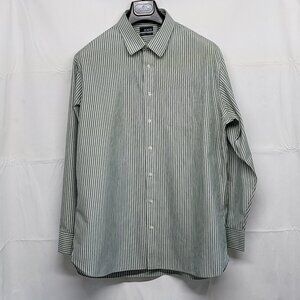 1901 Mens Dress Shirt 17 34-35 Athletic Fit Long Sleeve Cotton Striped Green